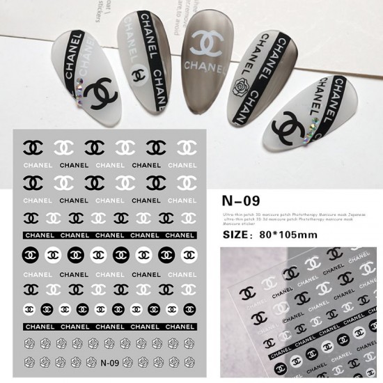 3D-N09   10pcs/lot Chanel Nail Stickers