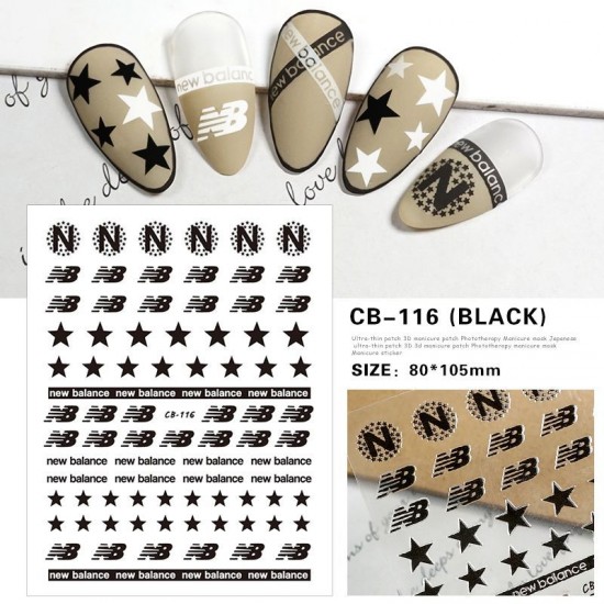 CB116-Black   10pcs/lot New Balance Nail Stickers