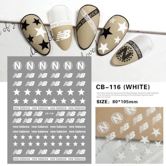 CB116-White  10pcs/lot New Balance Nail Stickers