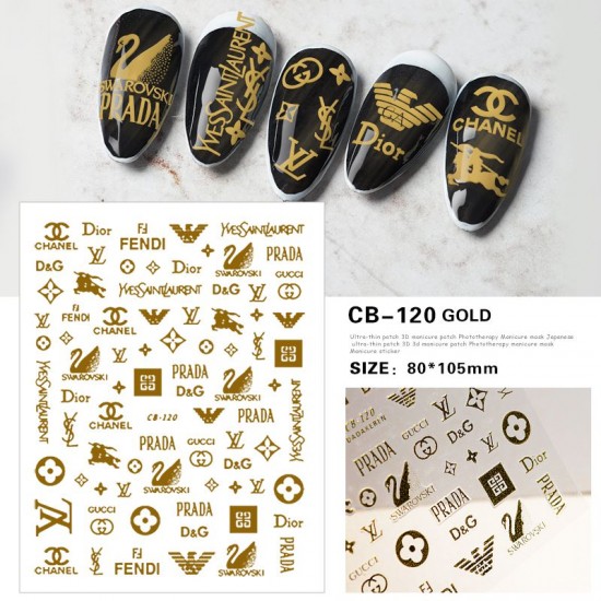 CB120-Gold   10pcs/lot Brand Logo Nail Stickers