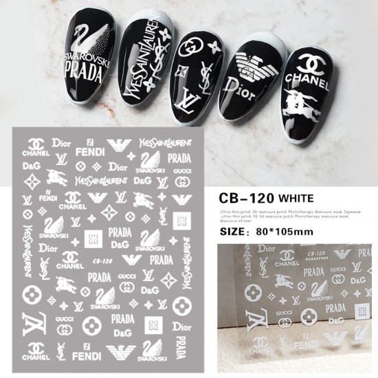 CB120-White   10pcs/lot Brand Logo Nail Stickers