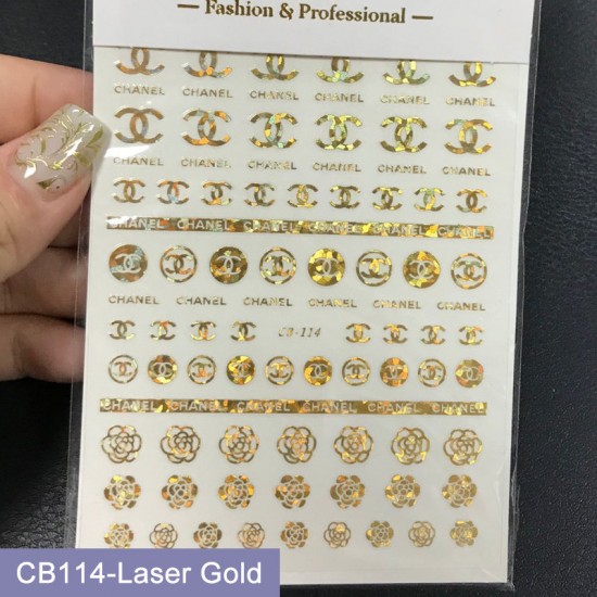 CB114-Laser Gold  10pcs/lot Chanel Nail Art