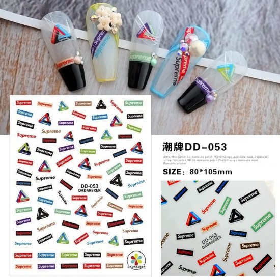 DD053   10pcs/lot Supreme Nail Stickers