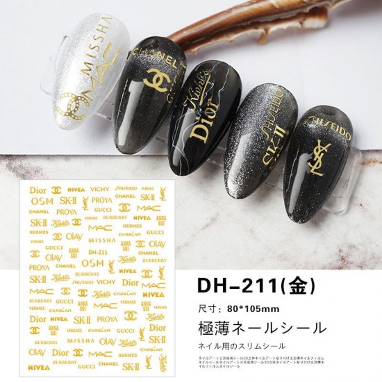 DH211-Gold   10pcs/lot Brand Logo Nail Stickers