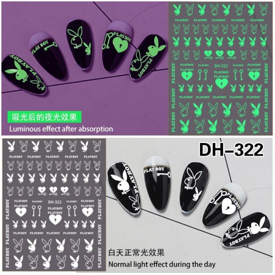 DH322-White   10pcs/lot Playboy Nail Stickers