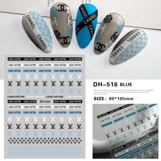 DH516-Blue   10pcs/lot LV Nail Stickers