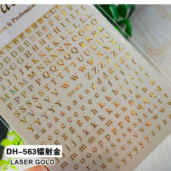 DH563-Laser Gold  10Sheets/lot  English alphabet  Nail Art