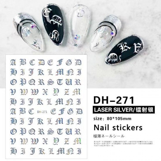 DH271-Laser Silver   10pcs/lot  Gothic Lettering  Nail Art