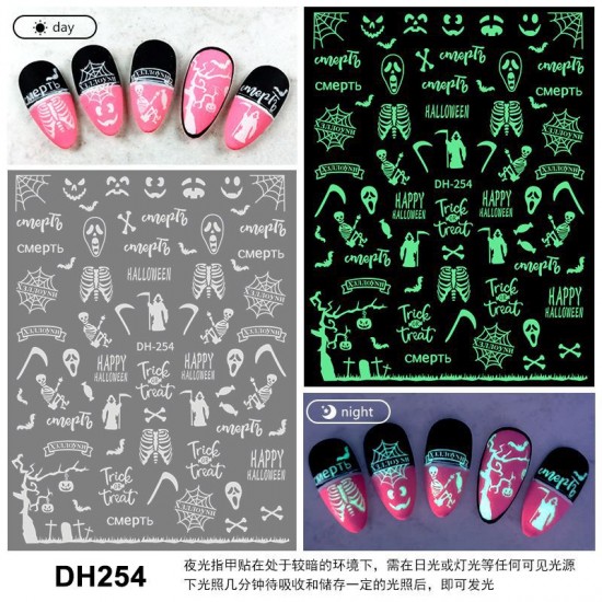 DH254  10Sheets/lot  Halloween Glow-in-the-Dark Nail Art Stickers