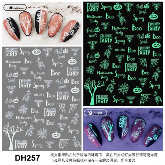 DH257  10Sheets/lot  Halloween Glow-in-the-Dark Nail Art Stickers