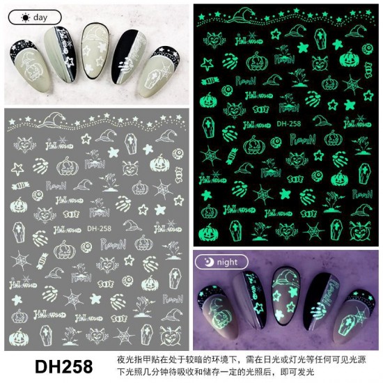 DH258  10Sheets/lot  Halloween Glow-in-the-Dark Nail Art Stickers