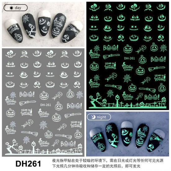 DH261  10Sheets/lot  Halloween Glow-in-the-Dark Nail Art Stickers