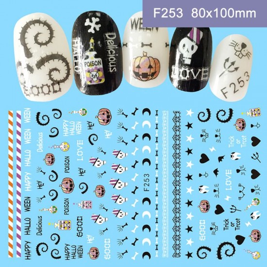 F253  10Sheets/lot  Halloween Nail Art Stickers