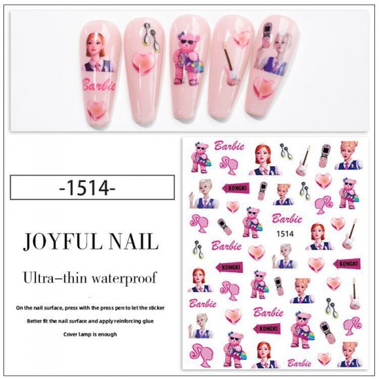 JO1514   10sheets/lot Barbie Nail Stickers