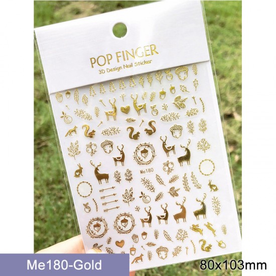 Me180-Gold  10pcs/lot Christmas Nail Stickers