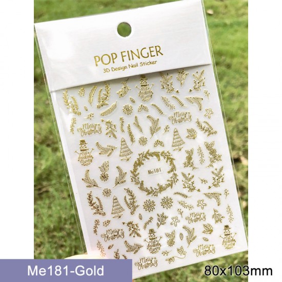 Me181-Gold  10pcs/lot Christmas Nail Stickers