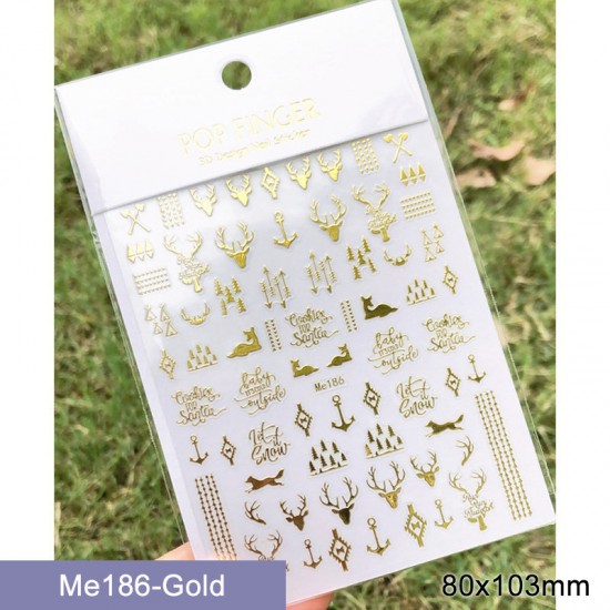 Me186-Gold  10pcs/lot Christmas Nail Stickers