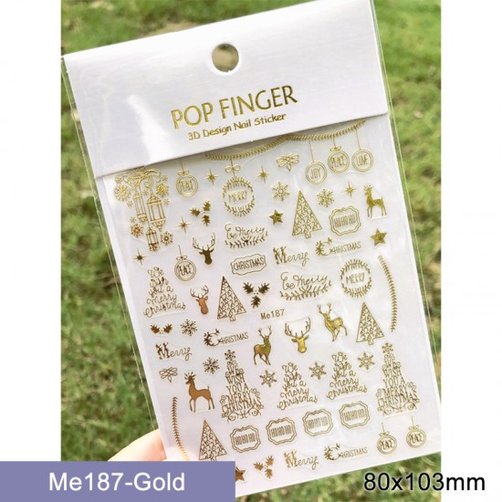 Me187-Gold  10pcs/lot Christmas Nail Stickers