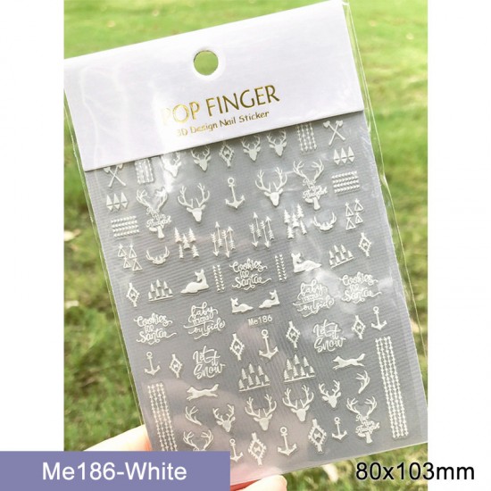 Me186-White  10pcs/lot Christmas Nail Stickers