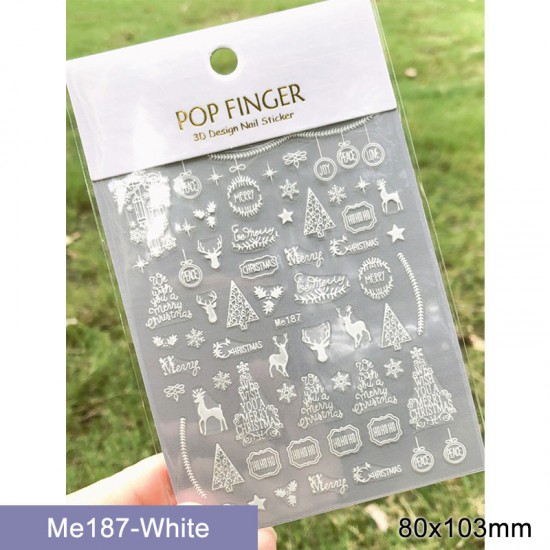 Me187-White  10pcs/lot Christmas Nail Stickers