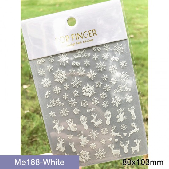 Me188-White  10pcs/lot Christmas Nail Stickers