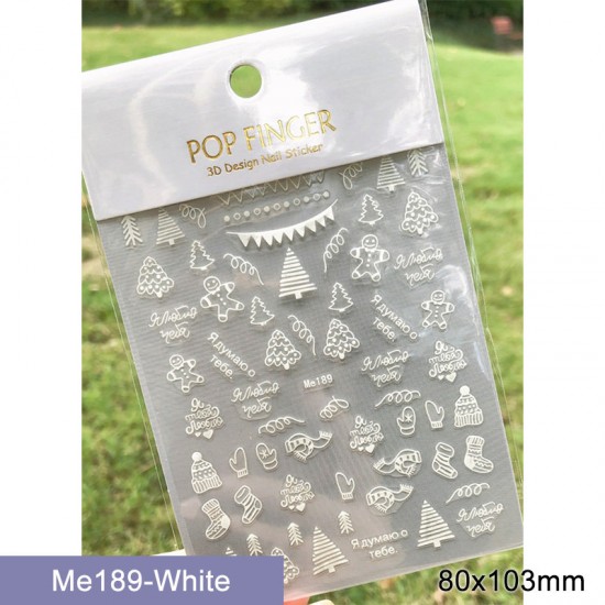 Me189-White  10pcs/lot Christmas Nail Stickers