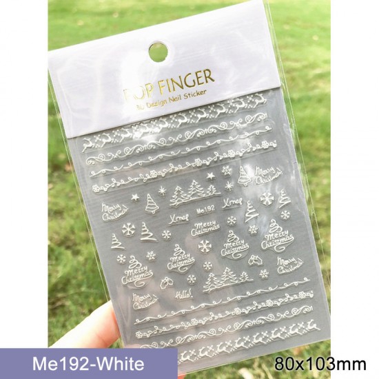 Me192-White  10pcs/lot Christmas Nail Stickers