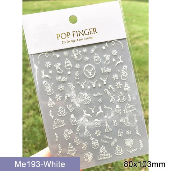 Me193-White  10pcs/lot Christmas Nail Stickers