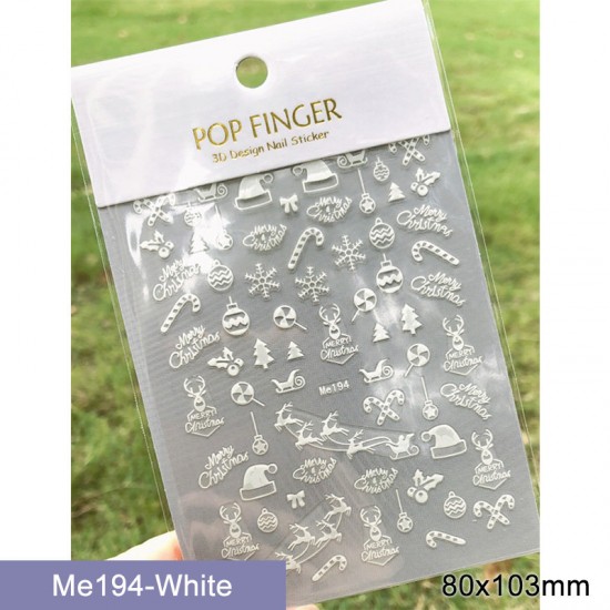 Me194-White  10pcs/lot Christmas Nail Stickers