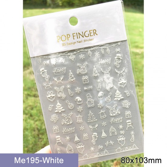 Me195-White  10pcs/lot Christmas Nail Stickers