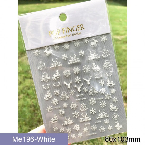 Me196-White  10pcs/lot Christmas Nail Stickers