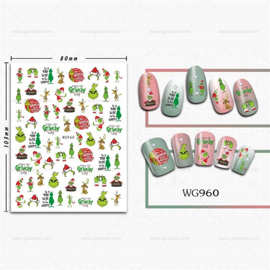 WG960  10pcs/lot Christmas Nail Stickers