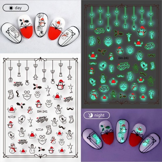 DH241  10Sheets/lot  Christmas Glow-in-the-Dark Nail Art Stickers