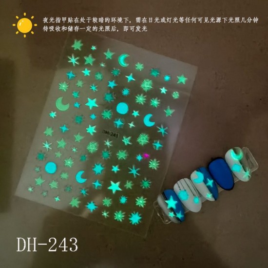 DH243  10Sheets/lot  Christmas Glow-in-the-Dark Nail Art Stickers