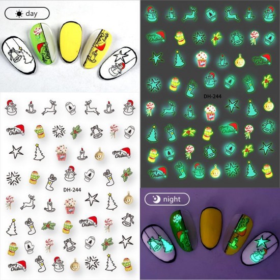 DH244  10Sheets/lot  Christmas Glow-in-the-Dark Nail Art Stickers