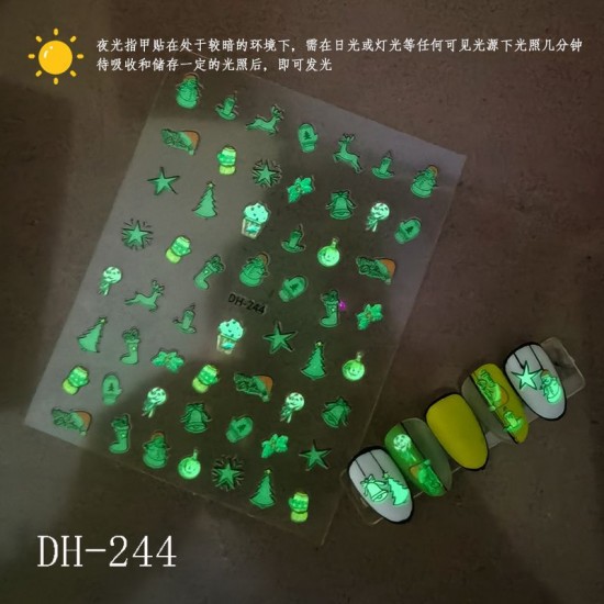 DH244  10Sheets/lot  Christmas Glow-in-the-Dark Nail Art Stickers