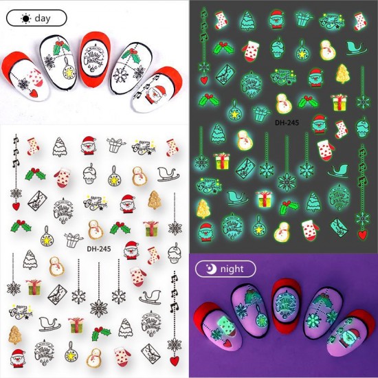 DH245  10Sheets/lot  Christmas Glow-in-the-Dark Nail Art Stickers