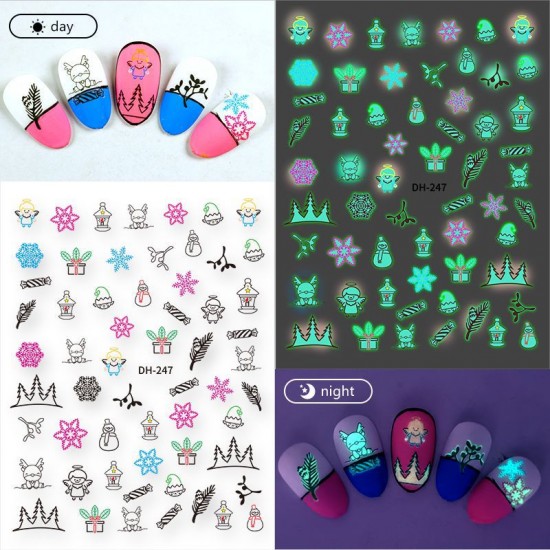 DH247  10Sheets/lot  Christmas Glow-in-the-Dark Nail Art Stickers