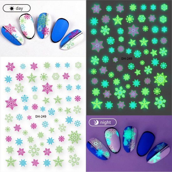 DH249  10Sheets/lot  Christmas Glow-in-the-Dark Nail Art Stickers