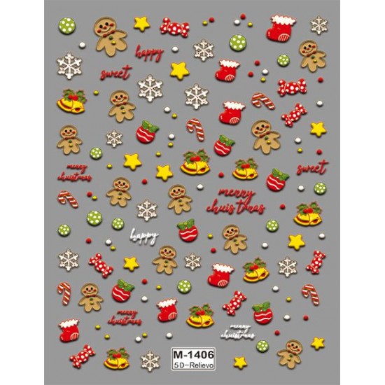 5D-M1406   10pcs/lot Christmas Embossed Nail Stickers