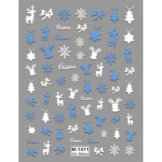 5D-M1411   10pcs/lot Christmas Embossed Nail Stickers