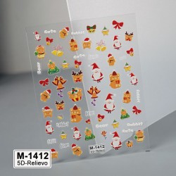 5D-M1412   10pcs/lot Christmas Embossed Nail Stickers