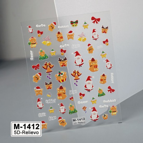 5D-M1412   10pcs/lot Christmas Embossed Nail Stickers