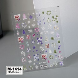 5D-M1414   10pcs/lot Christmas Embossed Nail Stickers