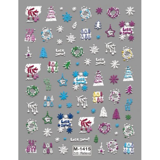 5D-M1415   10pcs/lot Christmas Embossed Nail Stickers