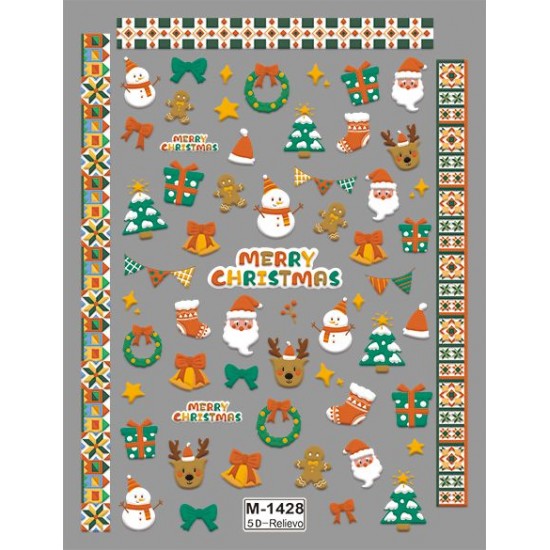 5D-M1428   10pcs/lot Christmas Embossed Nail Stickers