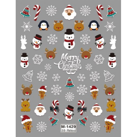 5D-M1429   10pcs/lot Christmas Embossed Nail Stickers