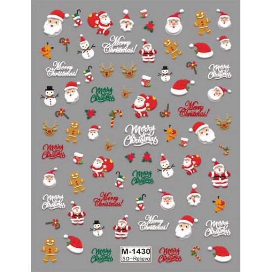 5D-M1430   10pcs/lot Christmas Embossed Nail Stickers