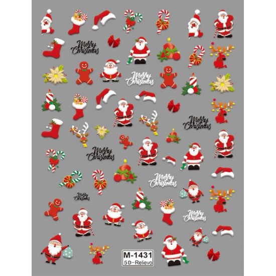 5D-M1431   10pcs/lot Christmas Embossed Nail Stickers