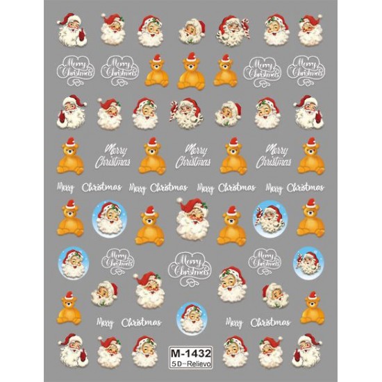 5D-M1432   10pcs/lot Christmas Embossed Nail Stickers